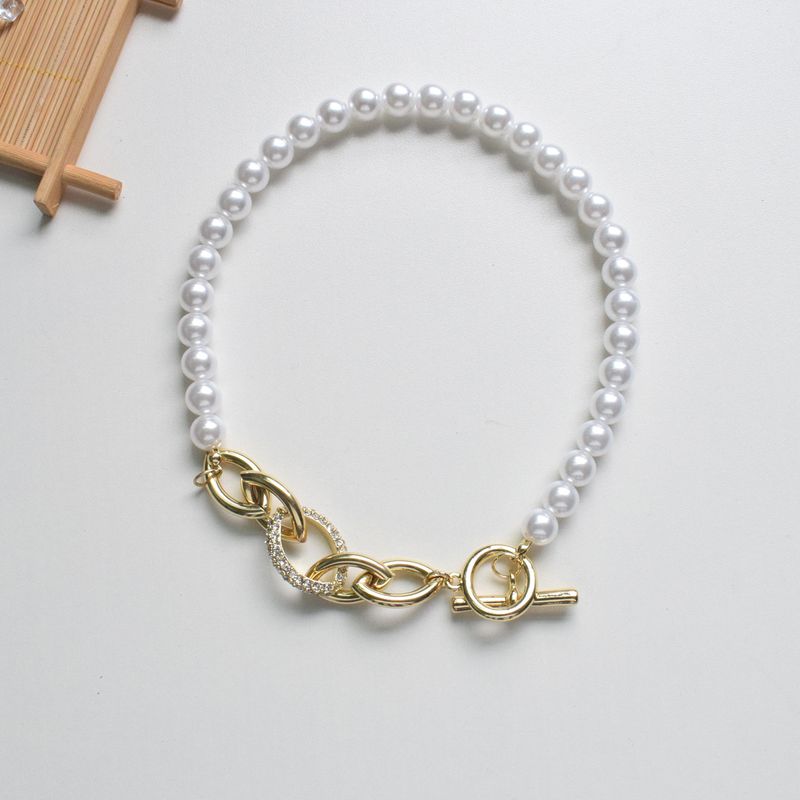 Schlüsselbeinkette Im Einfachen Stil Perlenkette Mit Diamantnähten
