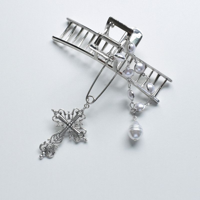 Fashion Chain Pearl Cross Metal Hairpin