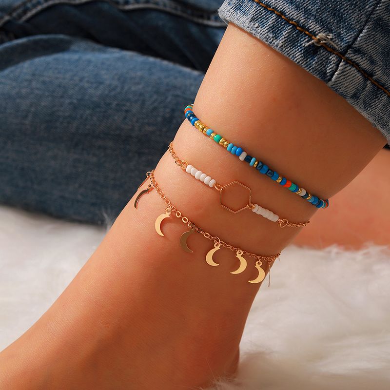 Nihaojewelry Jewelry Wholesale Contrasting Color Moon Tassel Anklet