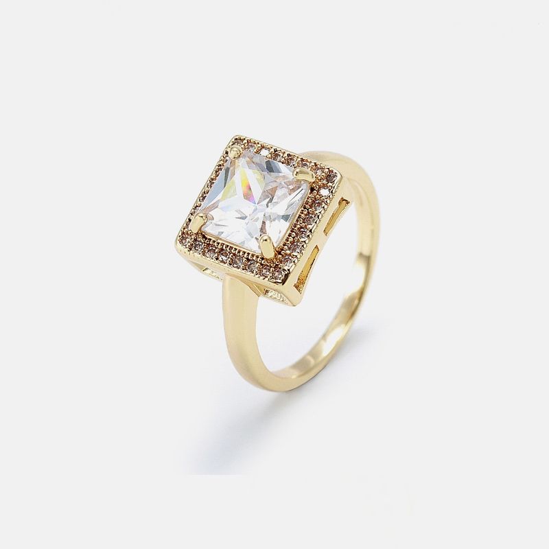 Fashion White Square Zircon Gold Plated Ring Wholesale