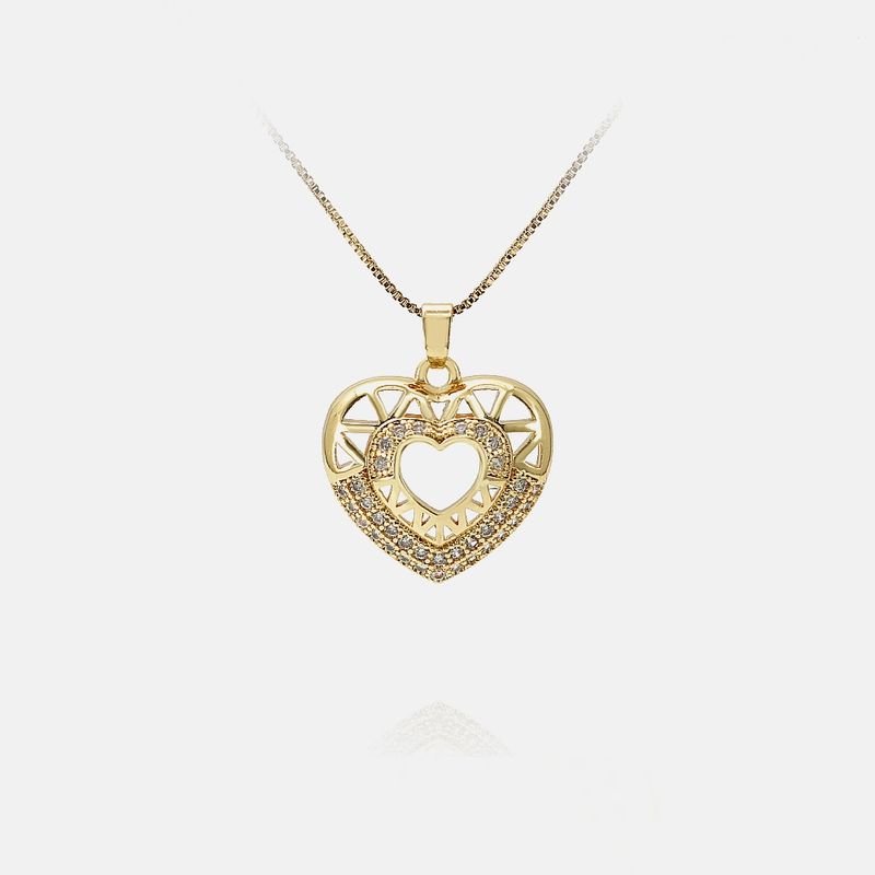 Fashion Hollow Heart-shaped Inlaid Zircon Copper Necklace Wholesale
