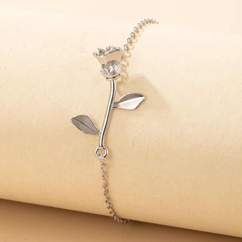 Wholesale Jewelry Simple Silver Rose Flower Anklet Nihaojewelry