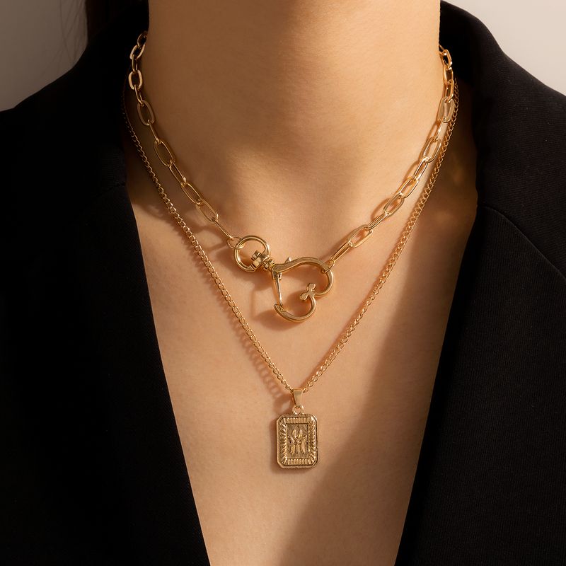 Nihaojewelry Joyas Al Por Mayor Collar De Múltiples Capas Colgante De Hebilla En Forma De Corazón De Oro