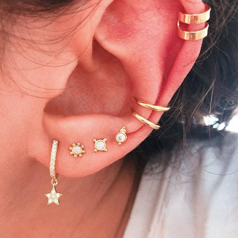 Wholesale Jewelry Retro Full Diamond Five-pointed Star C-shaped Earrings Nihaojewelry