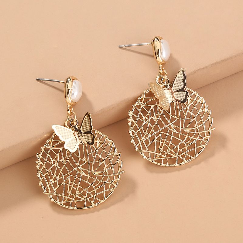 Wholesale Jewelry Round Hollow Metal Butterfly Earrings Nihaojewelry