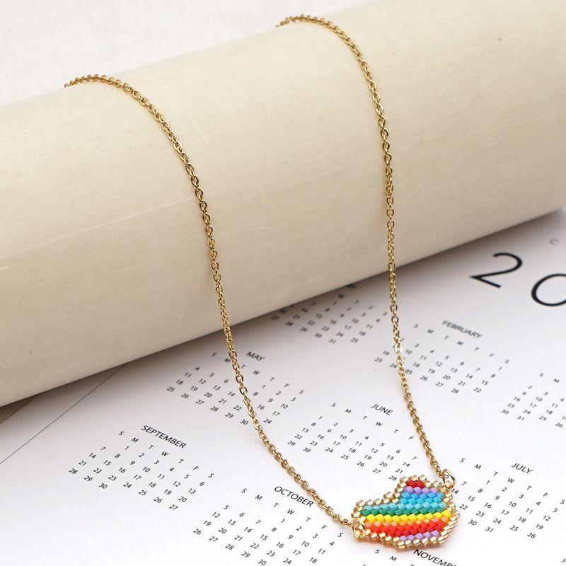 Wholesale Jewelry Bohemian Rainbow Heart Pendant Necklace Nihaojewelry