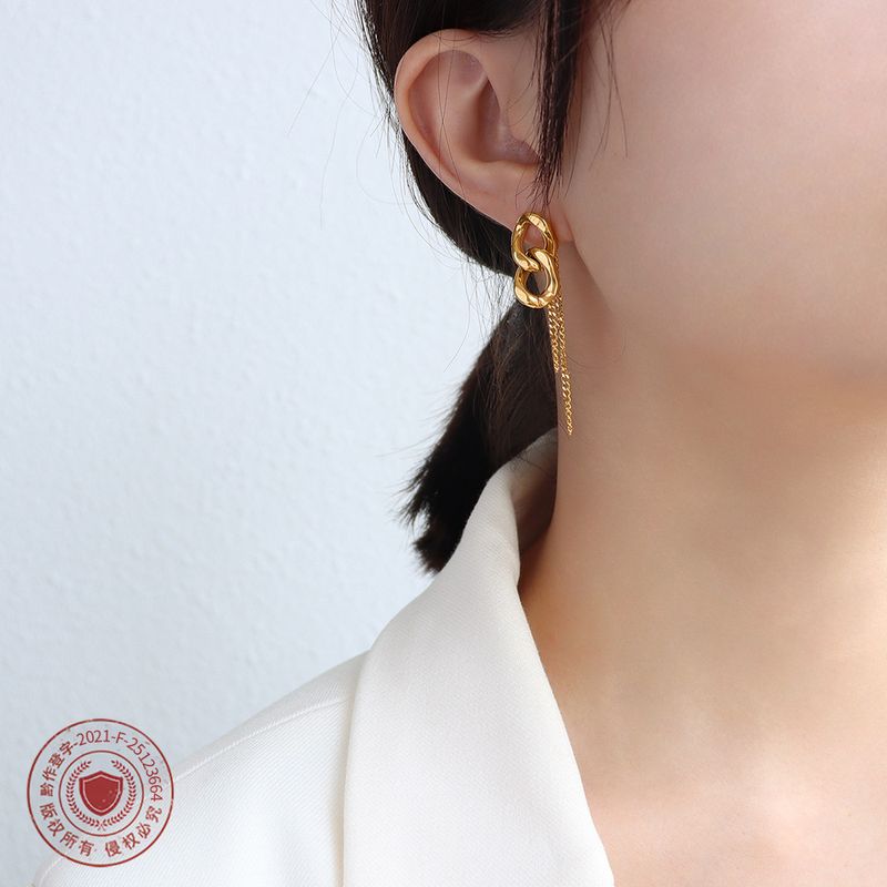 Wholesale Jewelry Fashion Thick Chain Tassel Titanium Steel Earrings Nihaojewelry