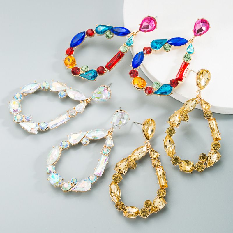 Wholesale Jewelry Fashion Drop-shaped Color Rhinestone Alloy Earrings Nihaojewelry