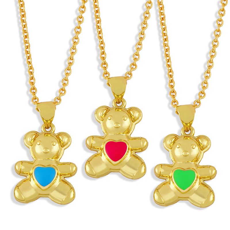 Nihaojewelry Dripping Oil Heart Shape Bear Necklace Wholesale Jewelry