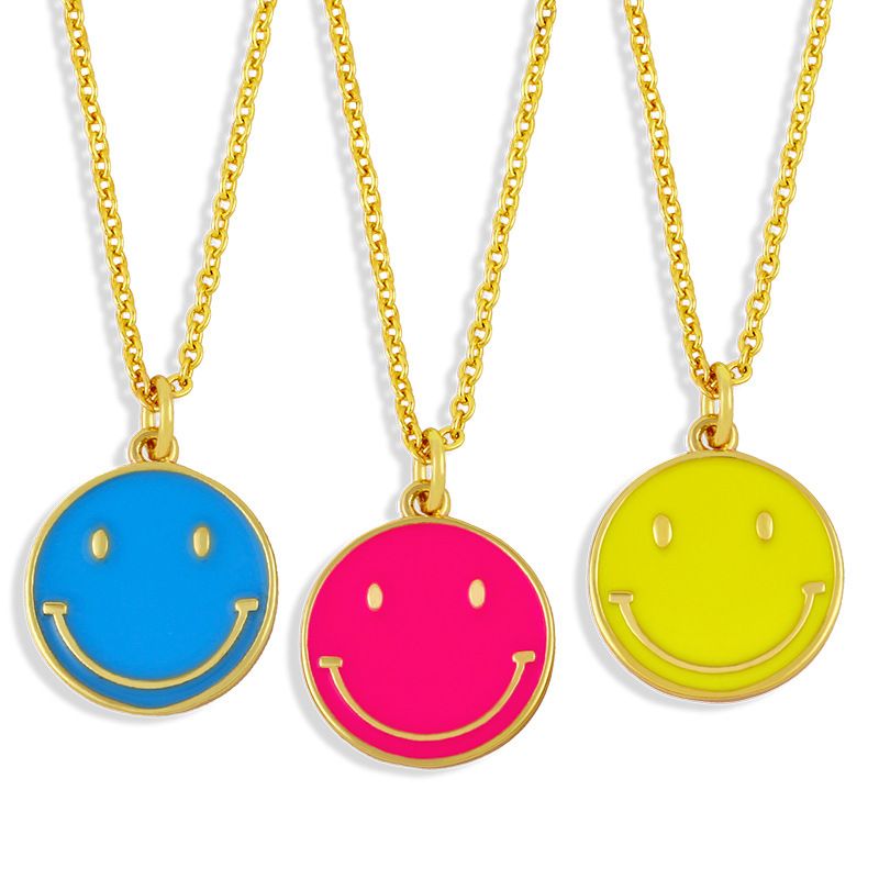 Nihaojewelry Cute Color Dripping Oil Round Brand Smiley Face Necklace Wholesale Jewelry