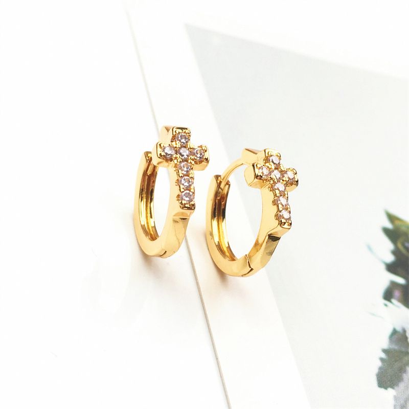 Wholesale Jewelry Fashion Cross Copper Inlaid Zircon Earrings Nihaojewelry