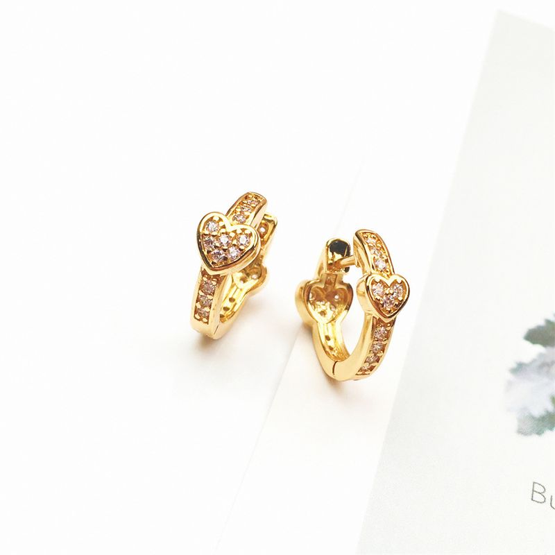 Vente En Gros Bijoux Coeur Simple Boucles D&#39;oreilles Zircon Incrusté De Cuivre Nihaojewelry