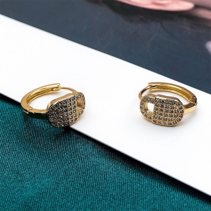 Wholesale Jewelry Fashion Lock-shaped Copper Inlaid Zircon Earrings Nihaojewelry