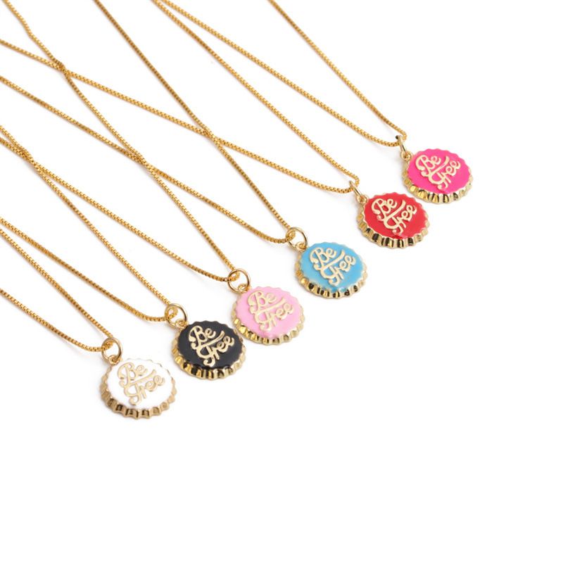 Nihaojewelry Copper-plated Gold English Letters Bottle Cap Pendant Necklace Wholesale Jewelry
