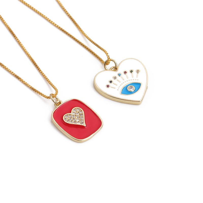 Nihaojewelry Fashion Heart Devil's Eye Pendant Zircon Oil Dropping Necklace Wholesale Jewelry