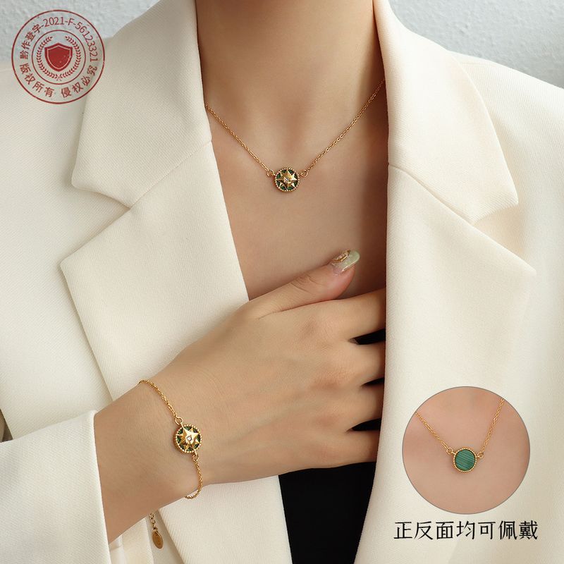 Wholesale Jewelry Emerald Pendant Titanium Steel Necklace Bracelet Set Nihaojewelry