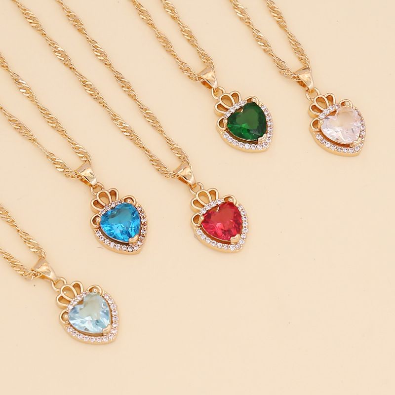 Fashion Multi-color Full Diamond Heart Necklace