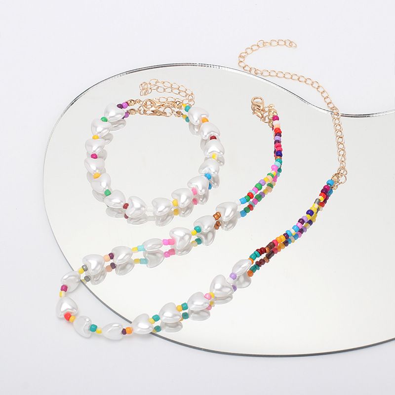 Conjunto De Combinación De Pulsera De Collar De Perlas De Corazón De Estilo Étnico