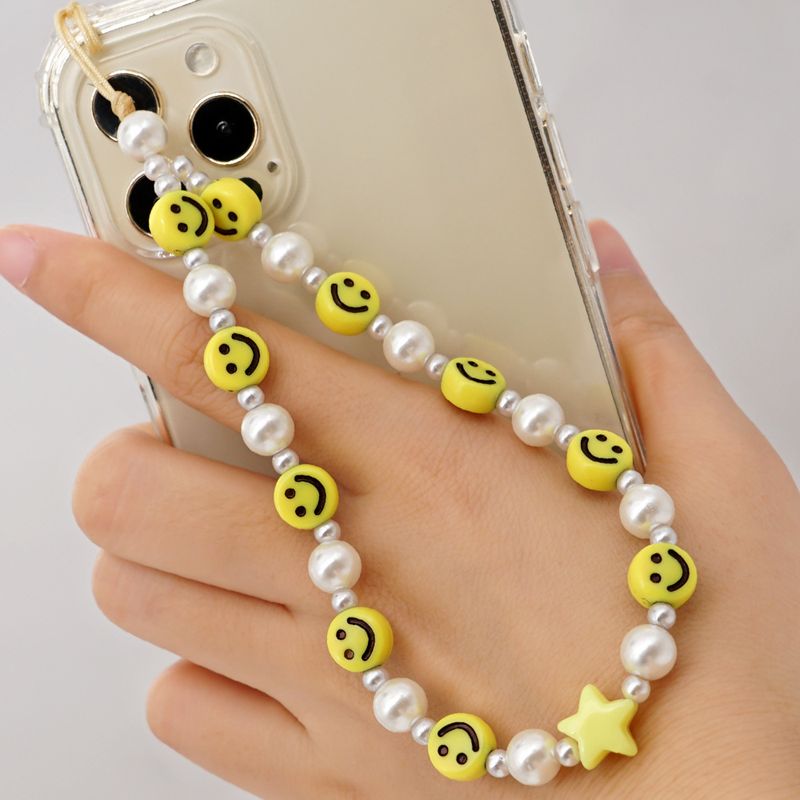 Korean Fashion Pearl Pendant Acrylic Smiley Mobile Phone Chain