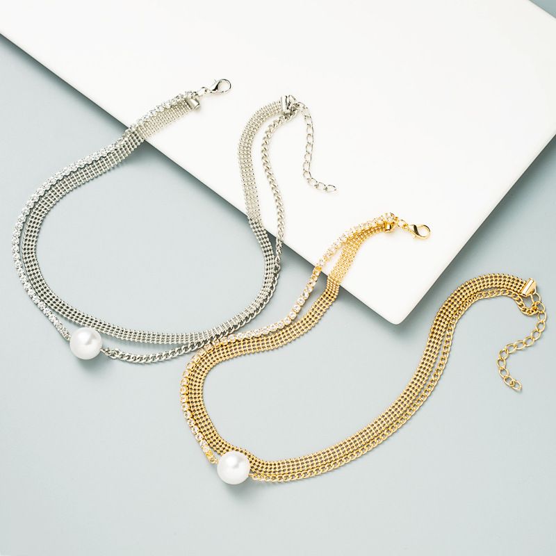 Mode Metall Eingelegte Perlenanhänger Halskette Großhandel