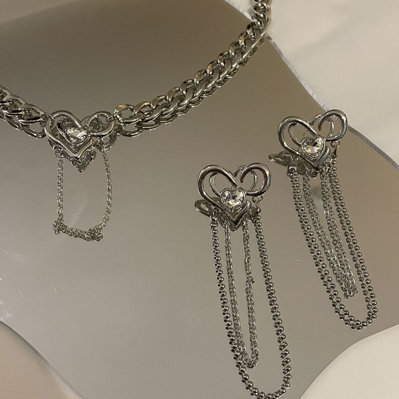 Hip-hop Geometric Thick Chain Heart Necklace Earrings Set