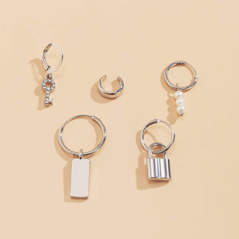 Trendy Geometric Square Brand Lock Earrings Set