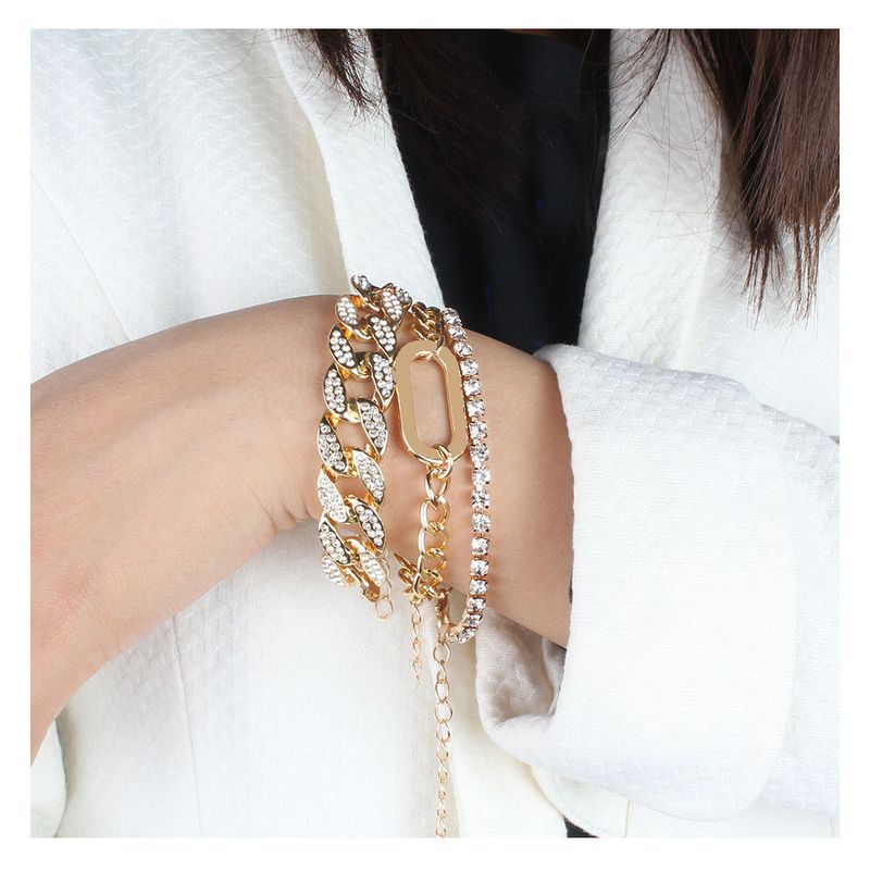 Fashion Golden Cuban Chain Full Diamond Multi-layer Bracelet