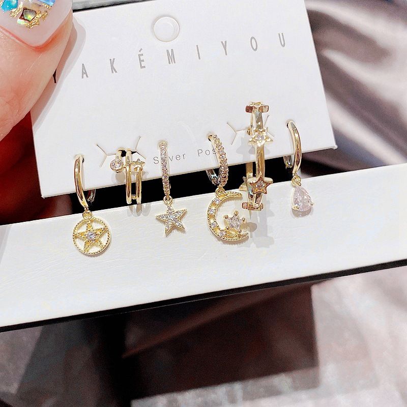 Yakemiyou Fashion Star Copper Inlaid Zircon Artificial Gemstones Earrings