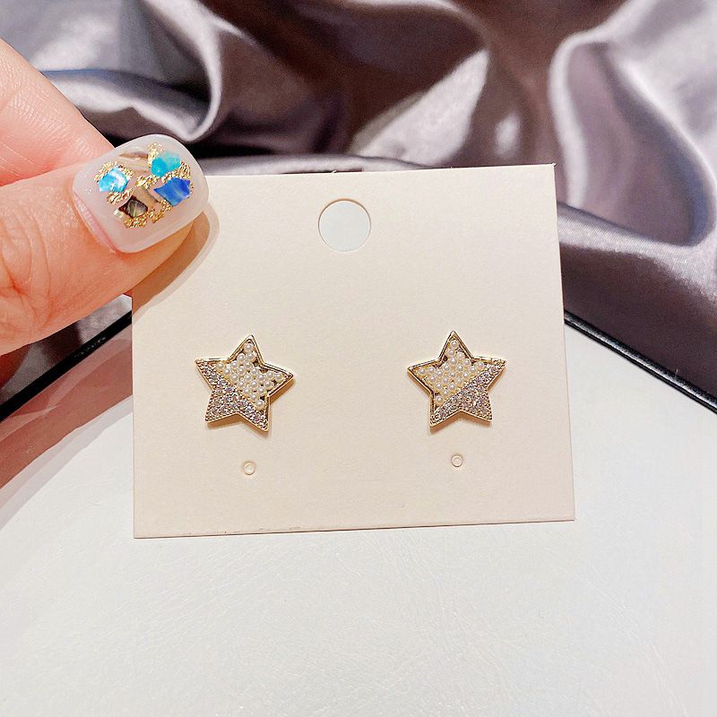 Boucles D&#39;oreilles Étoiles En Perles De Zirconium Incrustées De Cuivre Coréen