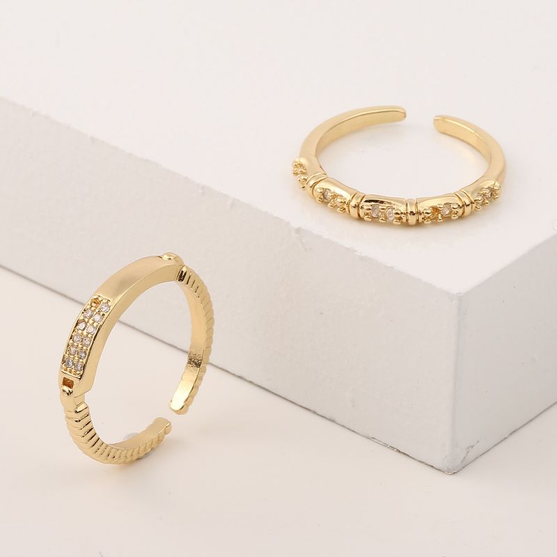 Fashion Copper Inlaid Zircon Couple Open Ring