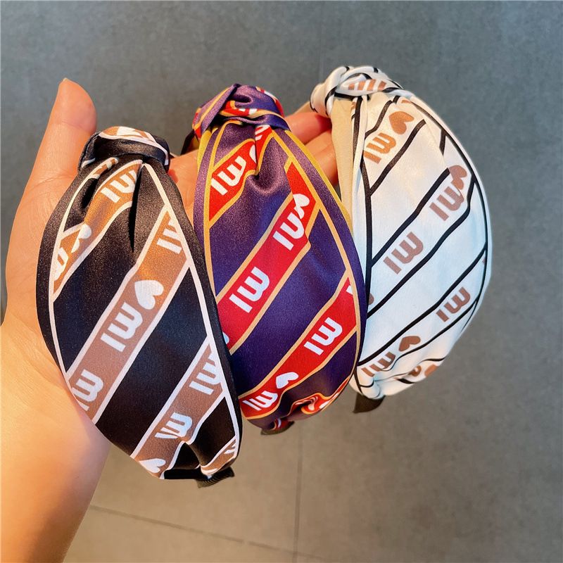 Korean Printing Color Matching Letters Twill Wide Hair Bands