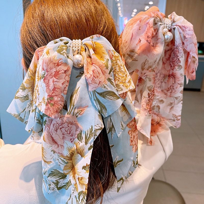 Koreanische Chiffon Asymmetrische Haarnadel Mit Großem Bogendruck