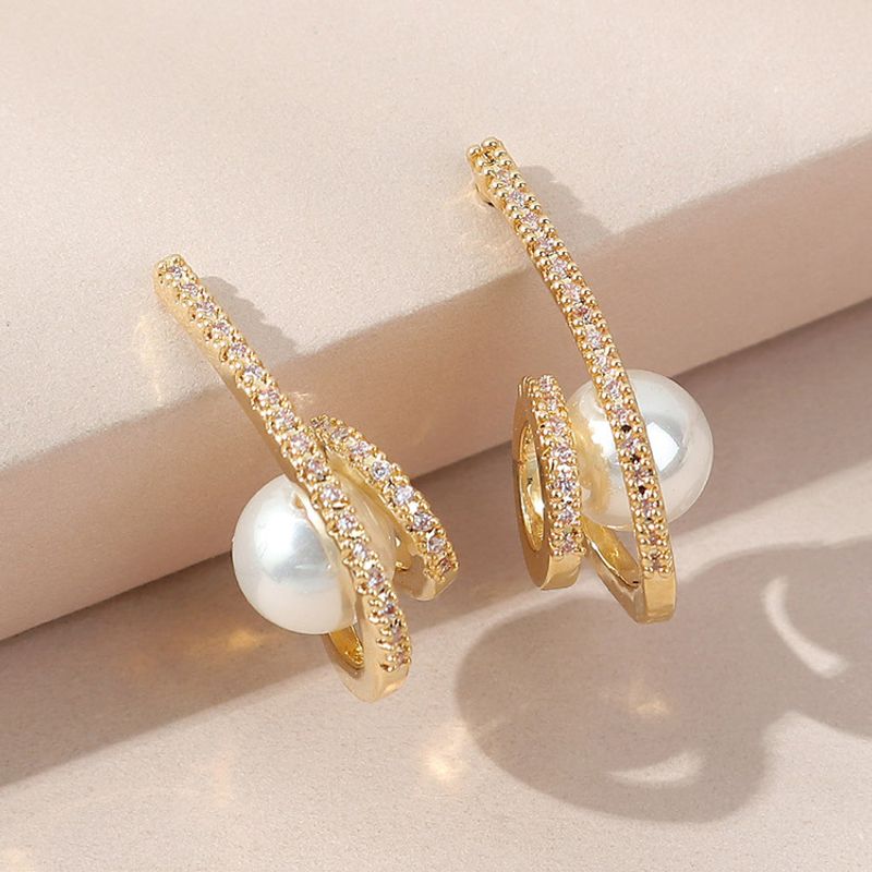 Boucles D&#39;oreilles En Plaqué Or Avec Zircon Micro-incrusté De Perles Simples À La Mode Coréenne
