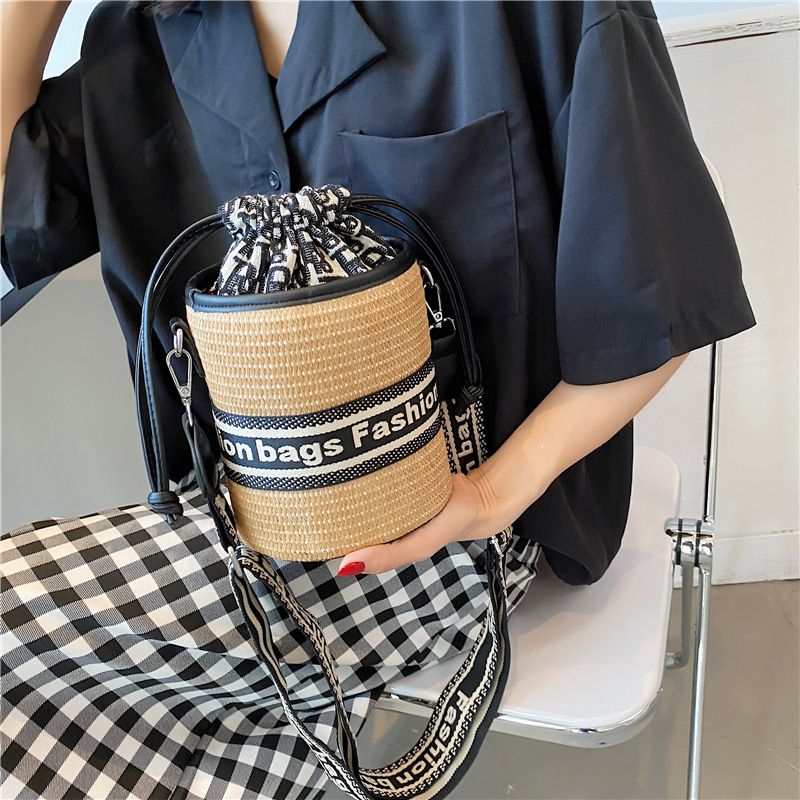 Wholesale Accessories Straw Woven Embroidery Letters Bucket Bag Nihaojewelry