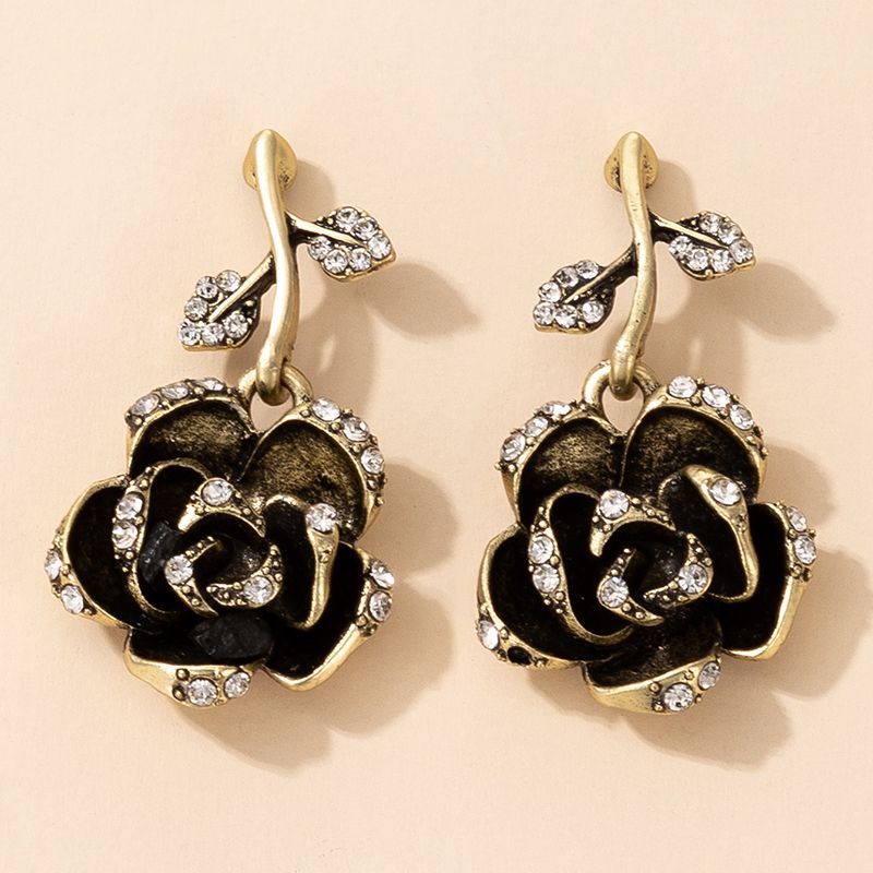 Nihaojewelry Jewelry Wholesale Retro Black Rose Diamond Earrings