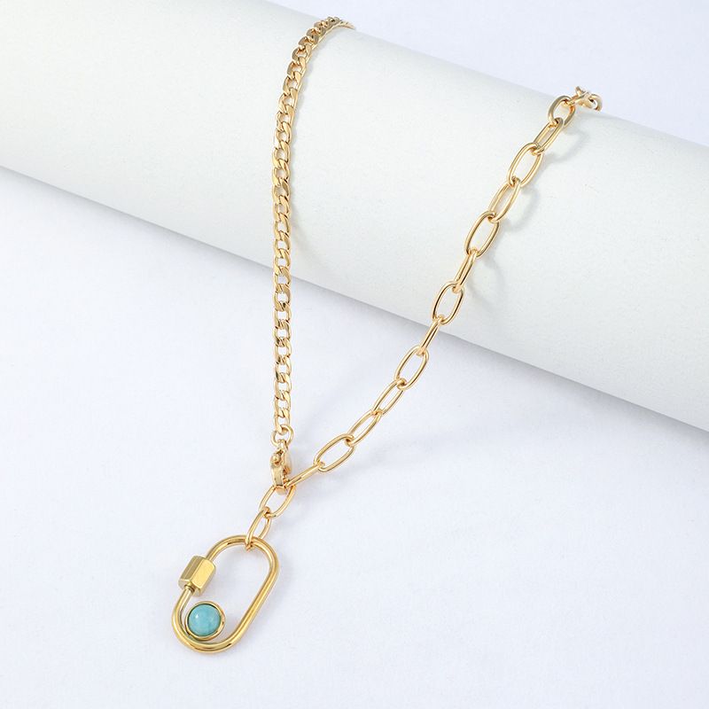 Personality Creative Stitching Golden Turquoise Necklace