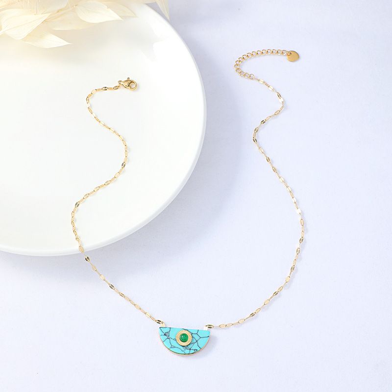 Fashion Personality Semi-circular Turquoise Golden Necklace