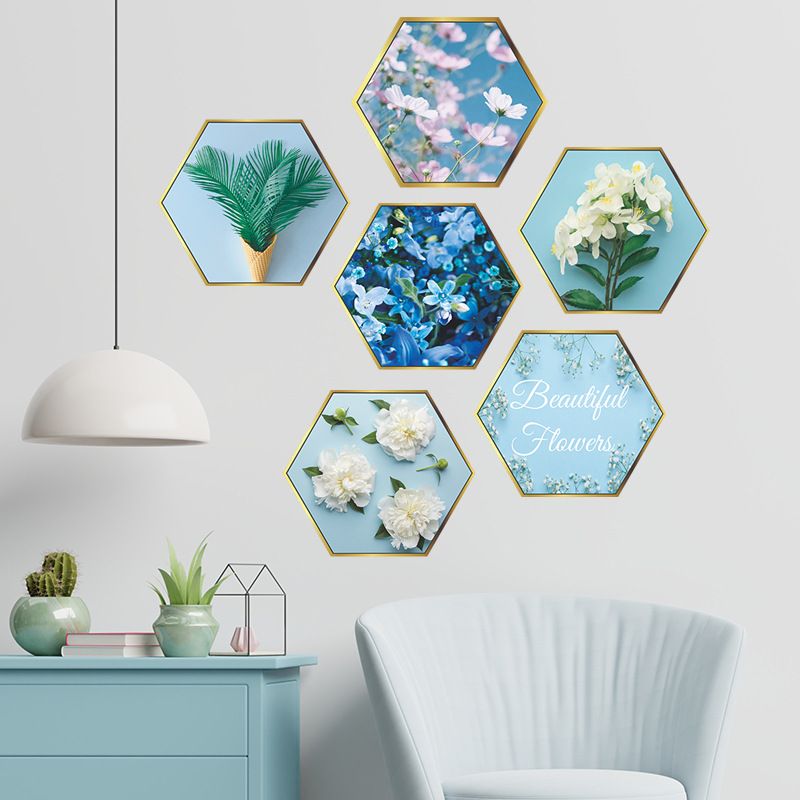 Fashion Hexagonal Flat Photo Frame Fresh Green Plants Wall Stickers