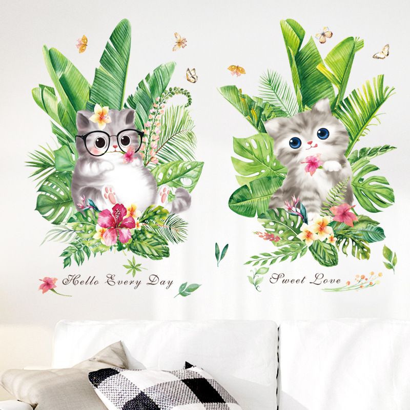 Fashion Green Plant Photo Frame Potted Kitten Wall Stickers