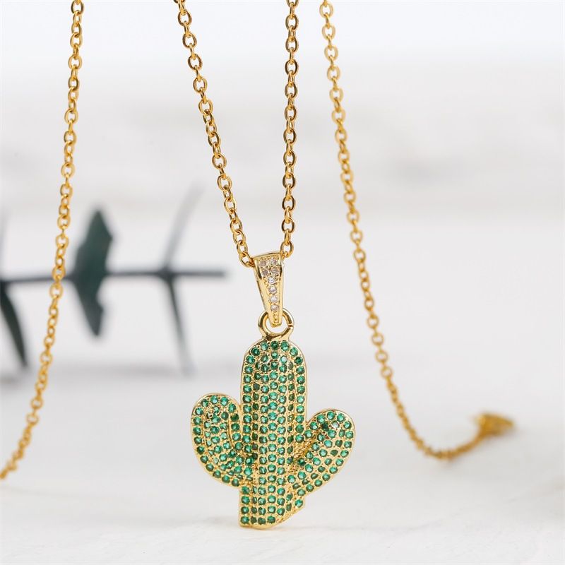 Fashion Plant Cactus Inlaid Zirconium Necklace