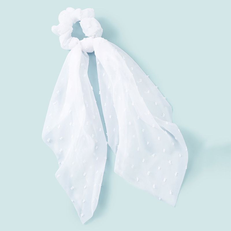 Simple White Seersucker Ribbon Bow Hair Scrunchies