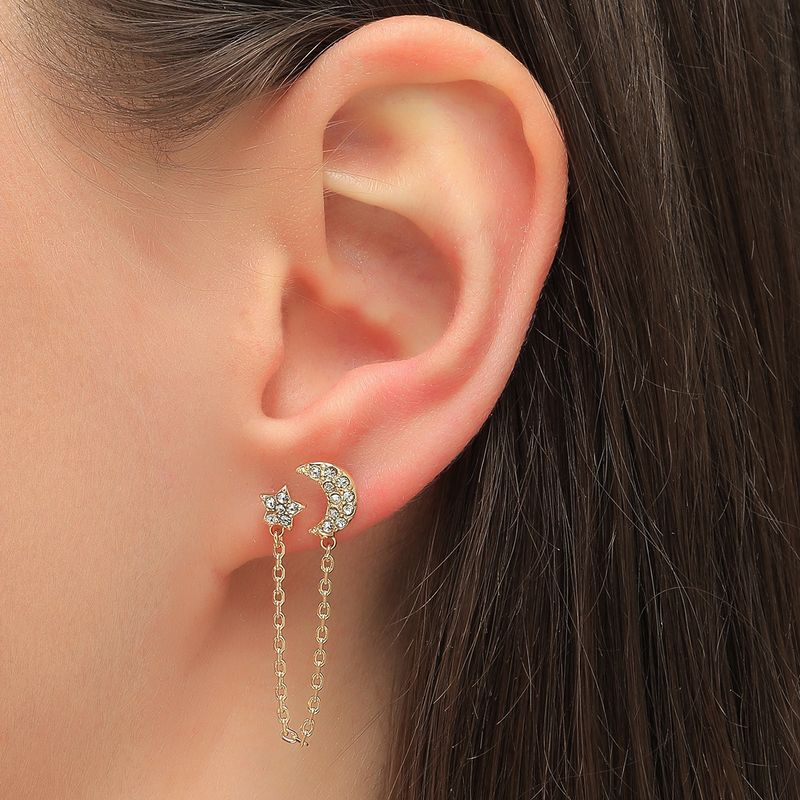 Fashion Star Moon Chain Earrings Single