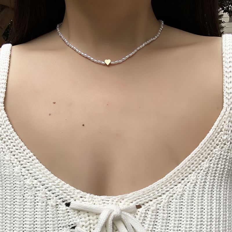 Mode Nachahmung Perlen Pfirsich Herz Halskette
