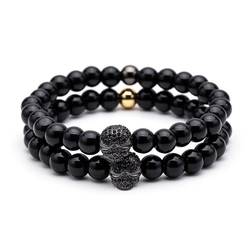 Fashion Natural Frosted Stone Micro-inlaid Zircon Skull Bracelet