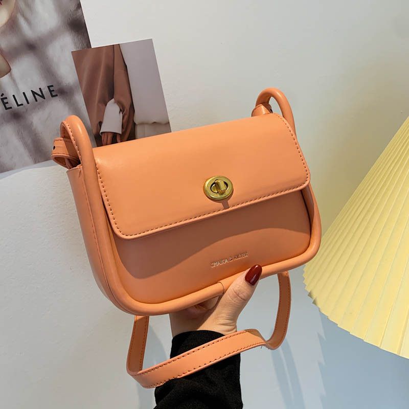 Simple Candy Color Lock Flap Small Square Bag