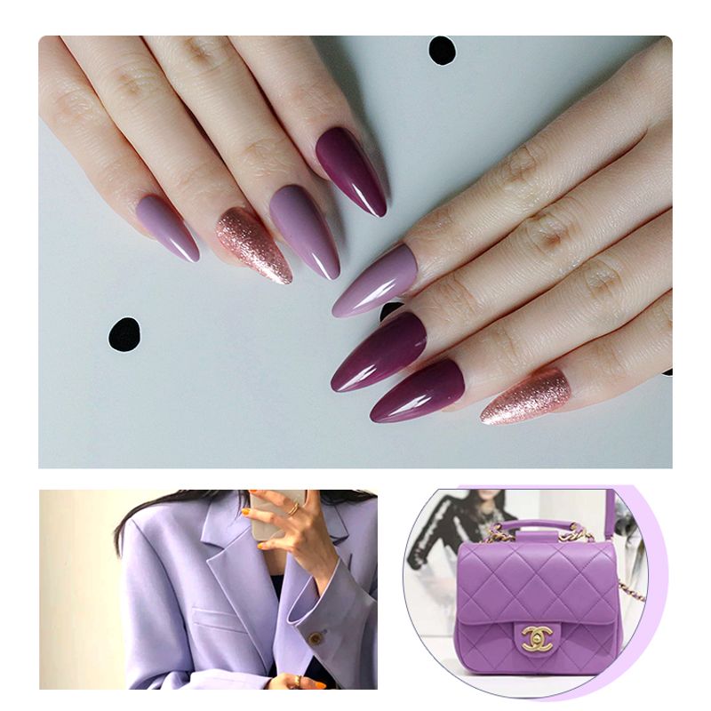 Longs Morceaux D&#39;ongles Pointus Violets De Poudre D&#39;oignon De Mode Finis