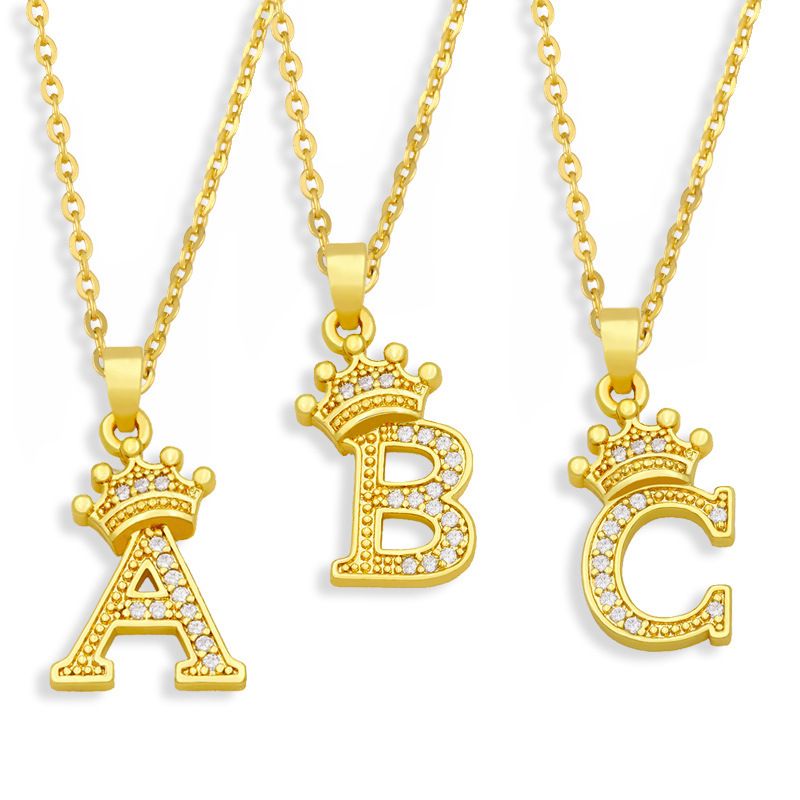 Mode Krone 26 Englische Buchstaben Zirkon Anhänger Halskette