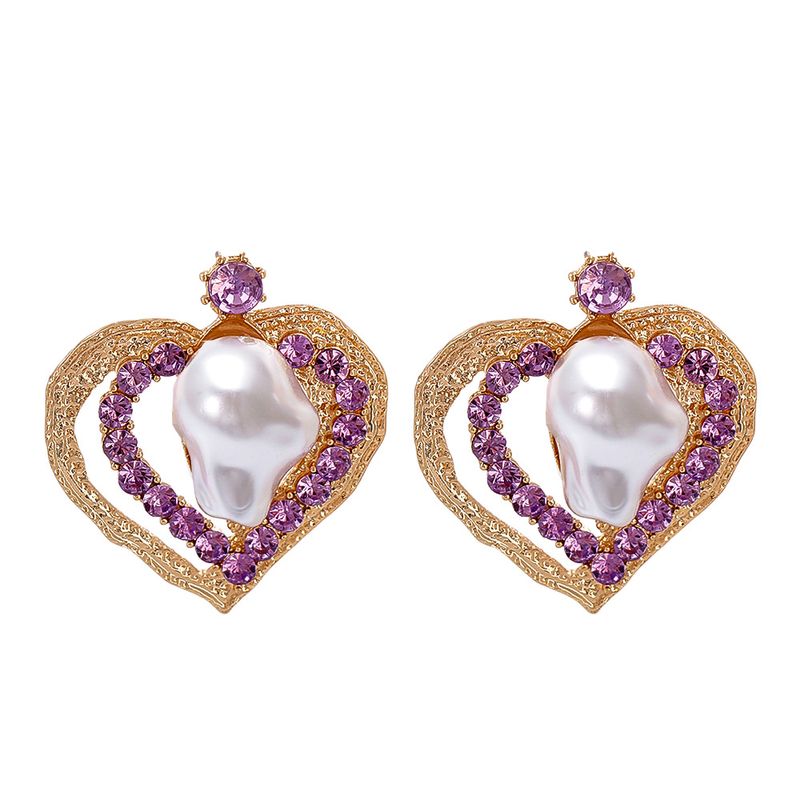 55225 أزياء الماس الأرجواني الشخصية على شكل قلب سبيكة مرصعة بالألماس والأقراط والأقراط والأذنين الأوروبية والأمريكية