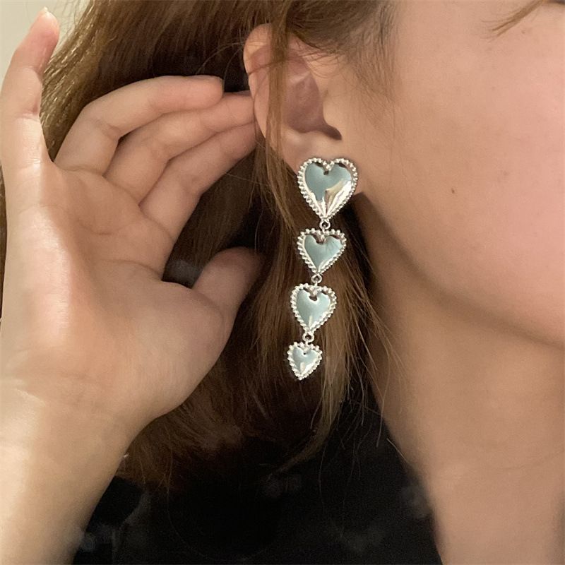 Boucles D&#39;oreilles Métalliques En Forme De Coeur Coréen