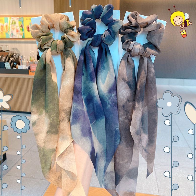 Korean Smudge Ribbon Silk Scarf Hair Scrunchies